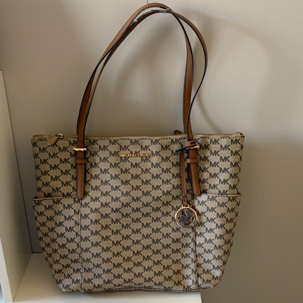 Michael Kors Tan and Brown Monogram Tote